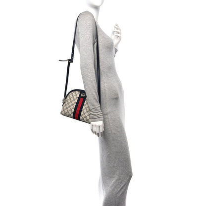Gucci GG Supreme Monogram Textured Dollar Calfskin Web Small Ophidia Dome Shoulder Bag Beige Blue 2 of 14