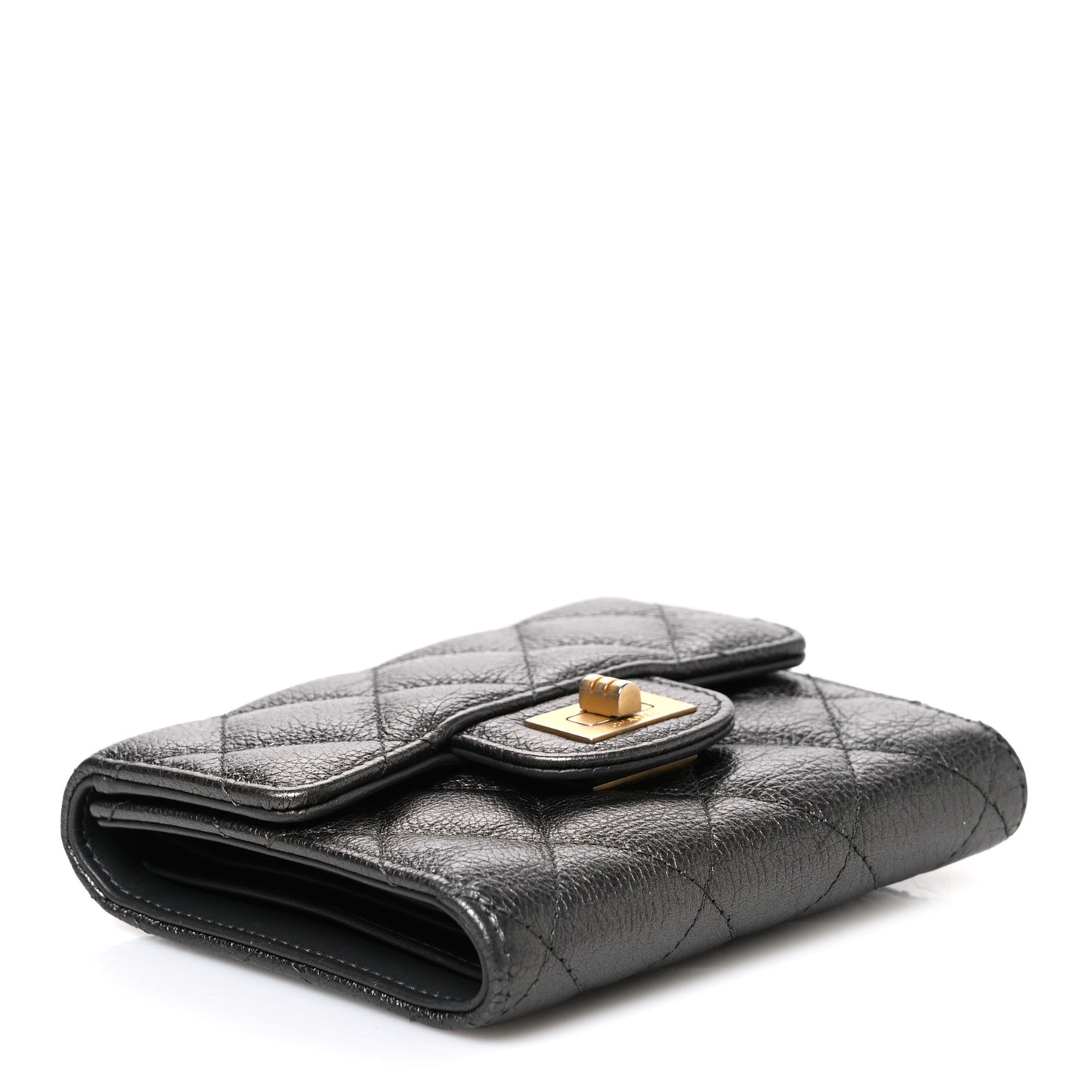 Metallic Calfskin Quilted Reissue Flap Card Holder Wallet Dark Grey