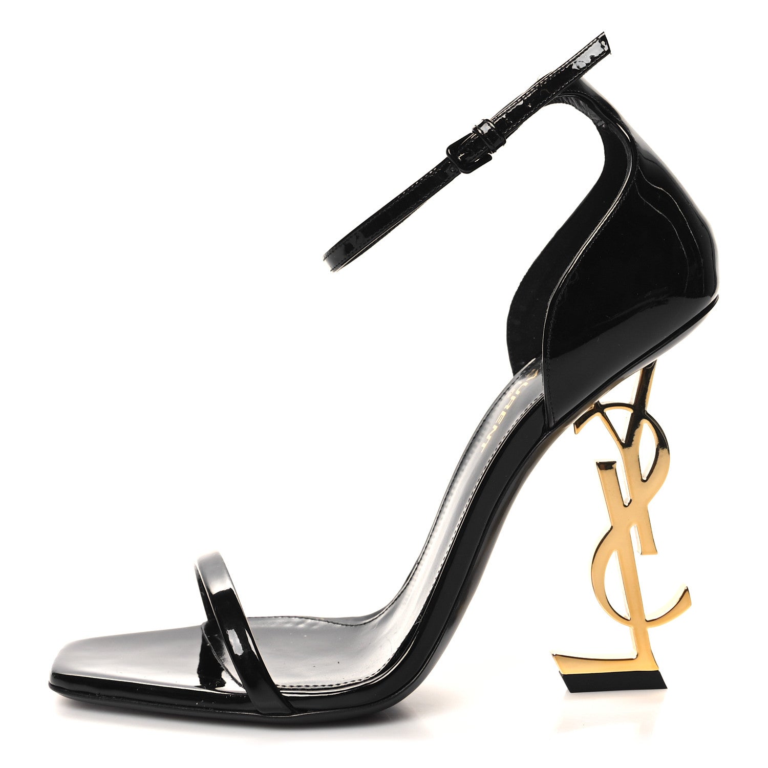 Saint Laurent Patent Calfskin Opyum 110 Sandals 38 Black Gold 1 of 9