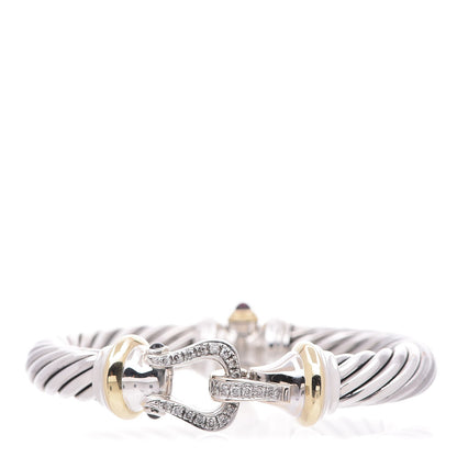David Yurman Sterling Silver 18K Yellow Gold Diamond Pink Tourmaline 10mm Cable Buckle Bracelet 6 of 10