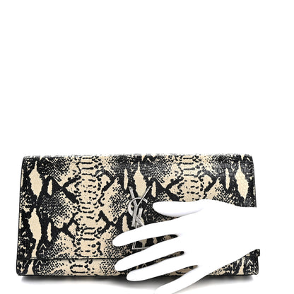 Saint Laurent Calfskin Snakeskin Embossed Classic Monogram Cassandre Clutch Beige Black 2 of 13