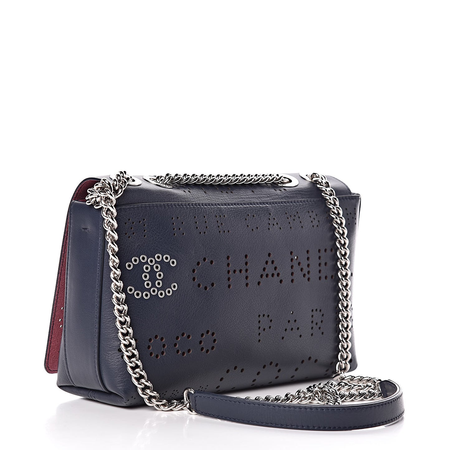 Calfskin Tweed Eyelet Flap Bag Navy