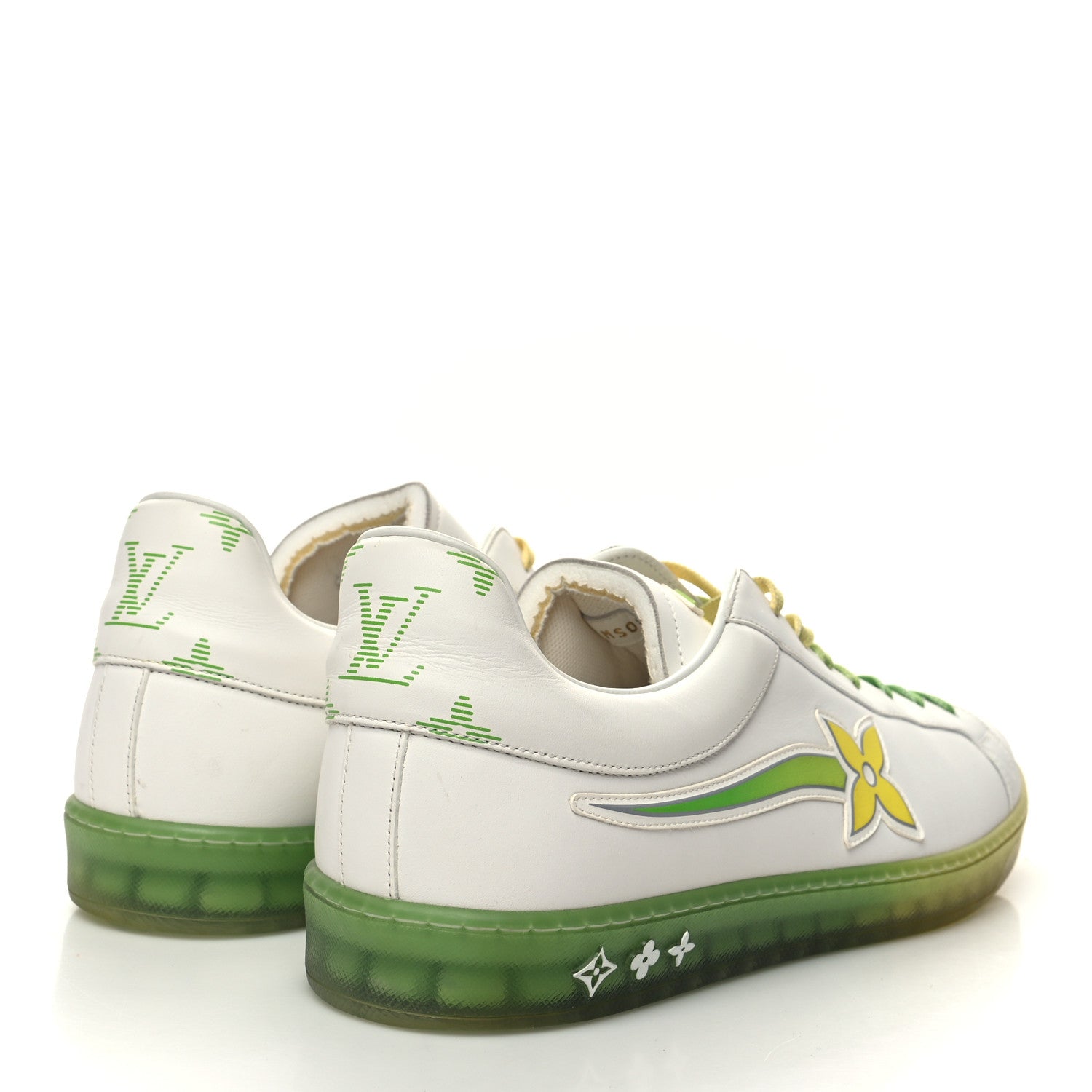 Louis Vuitton Calfskin Mens Luxembourg Samothrace Sneakers 10 White Yellow Green 4 of 10