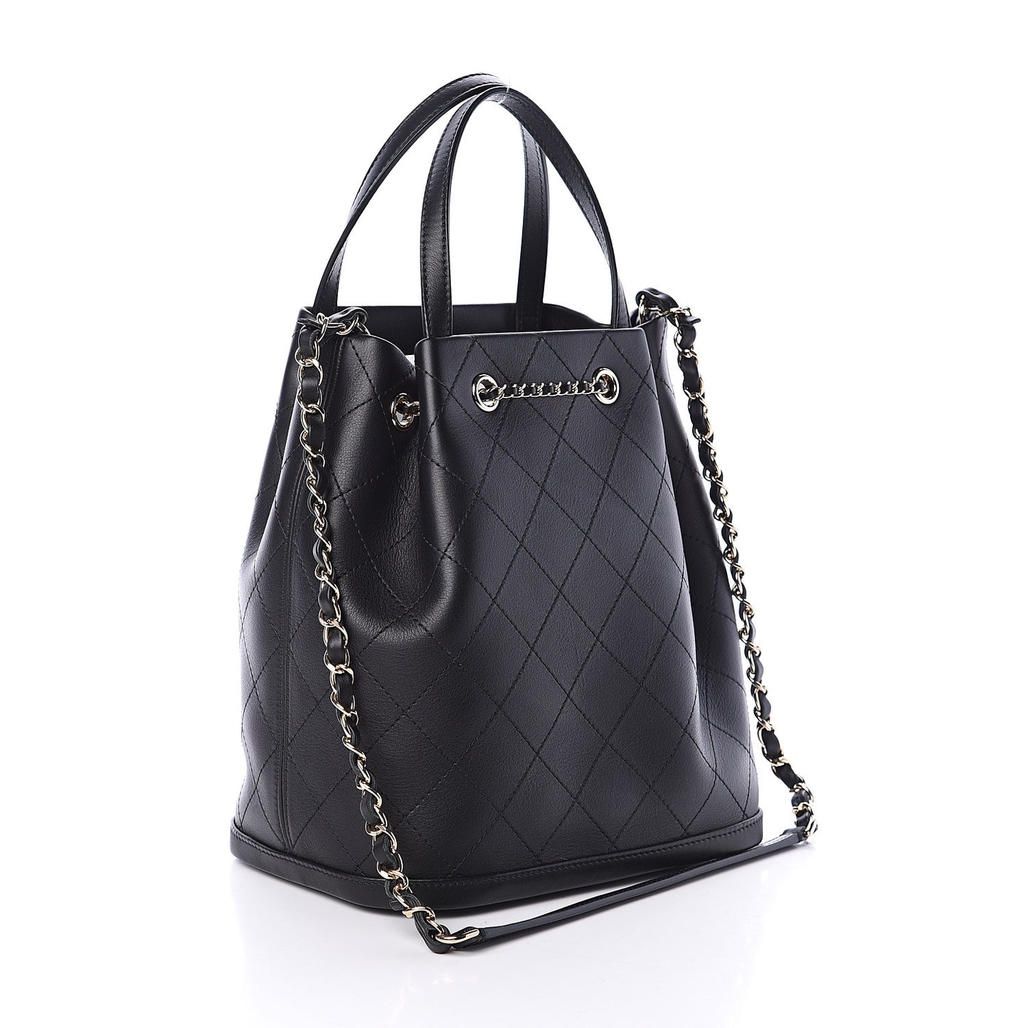 Calfskin Stitched Drawstring Bag Black