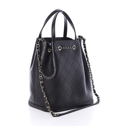 Chanel Calfskin Stitched Drawstring Bag Black 2 of 8
