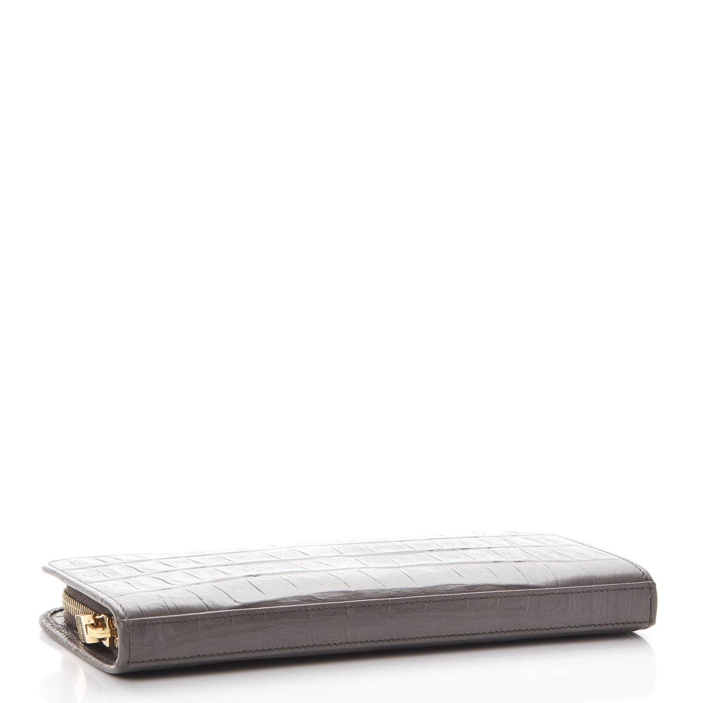 Calfskin Crocodile Embossed Classic Zip Around Continental Wallet Grey