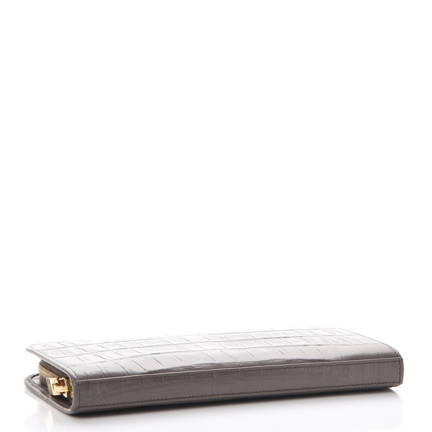Saint Laurent Calfskin Crocodile Embossed Classic Zip Around Continental Wallet Grey 4 of 7