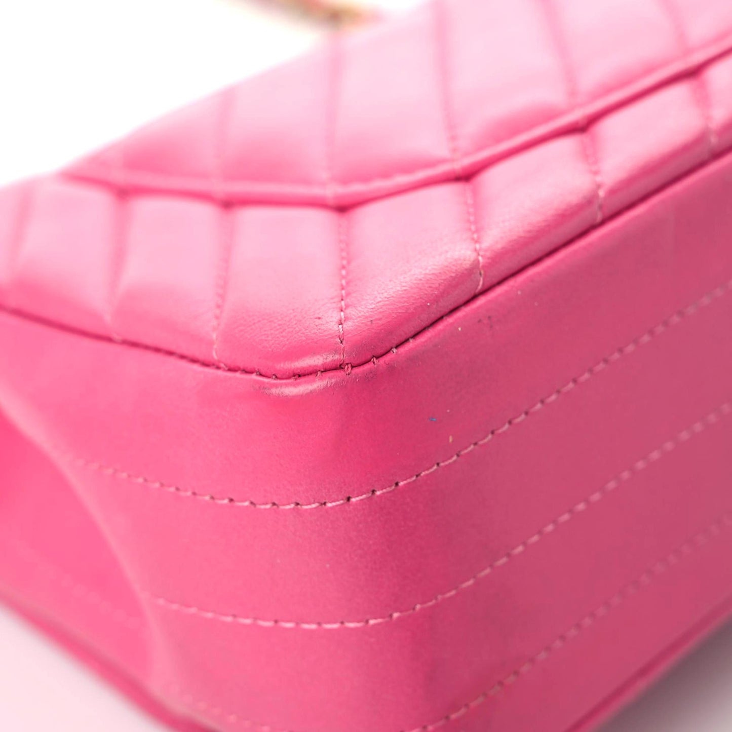 Lambskin Chevron Quilted Mini Rectangular Flap Dark Pink