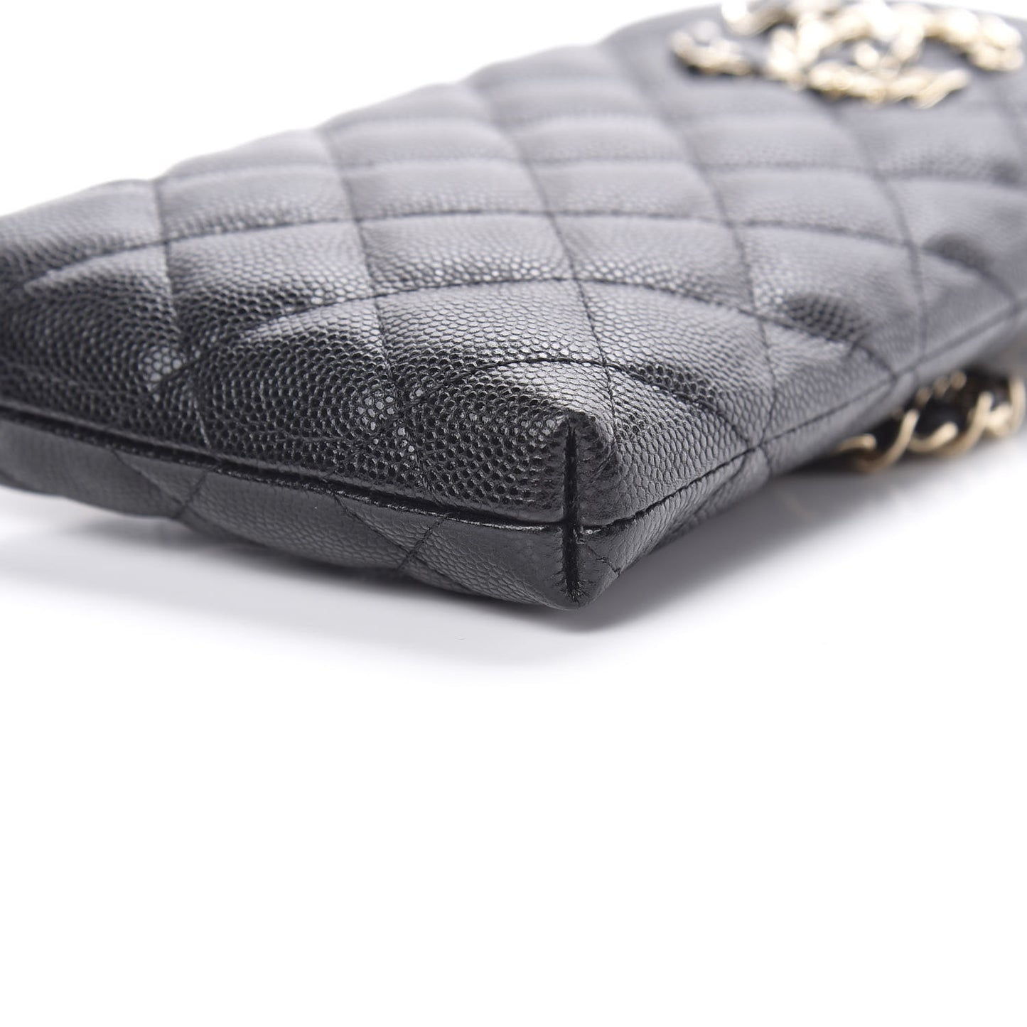 Caviar Quilted French New Wave Phone Holder With Chain Black