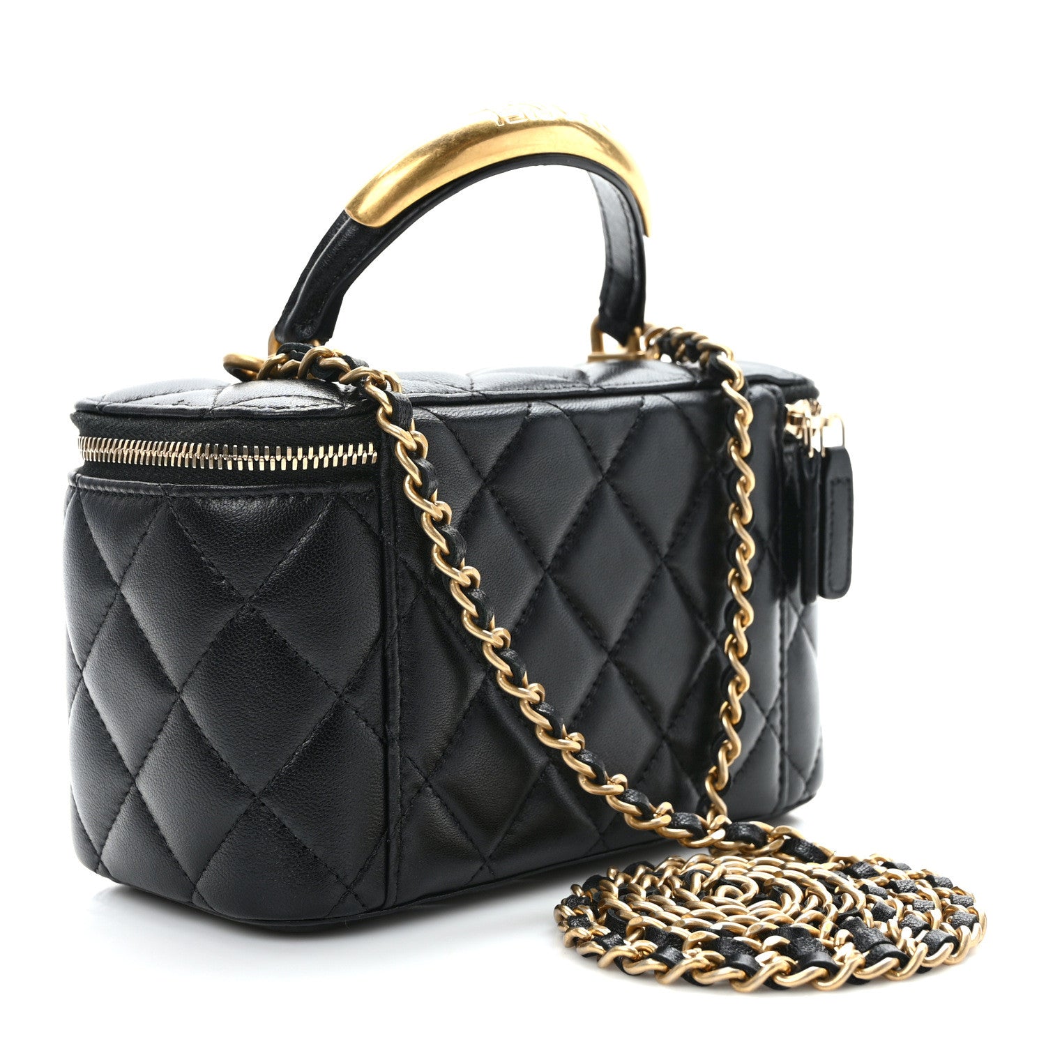 Chanel Lambskin Quilted Metal Small Top Handle Vanity Case With Chain Black 3 of 10