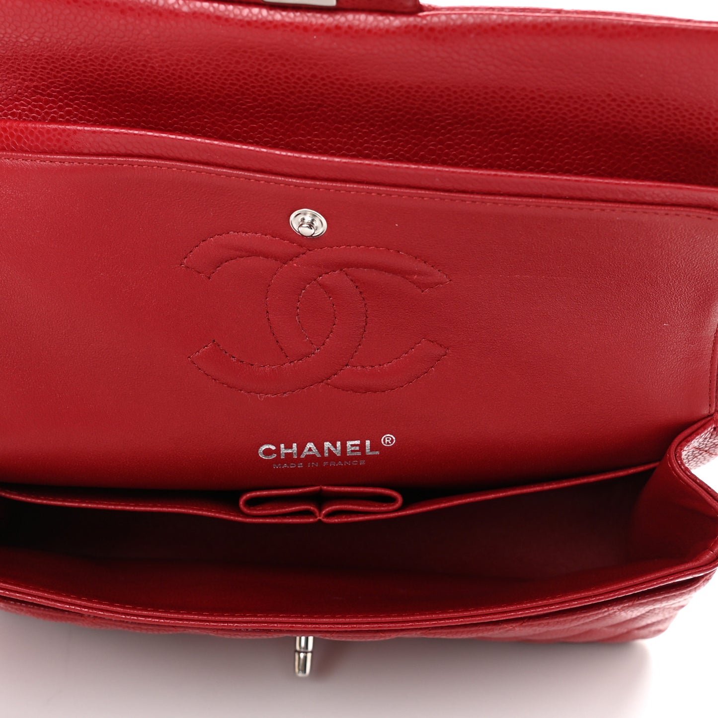 Caviar Quilted Medium Double Flap Red