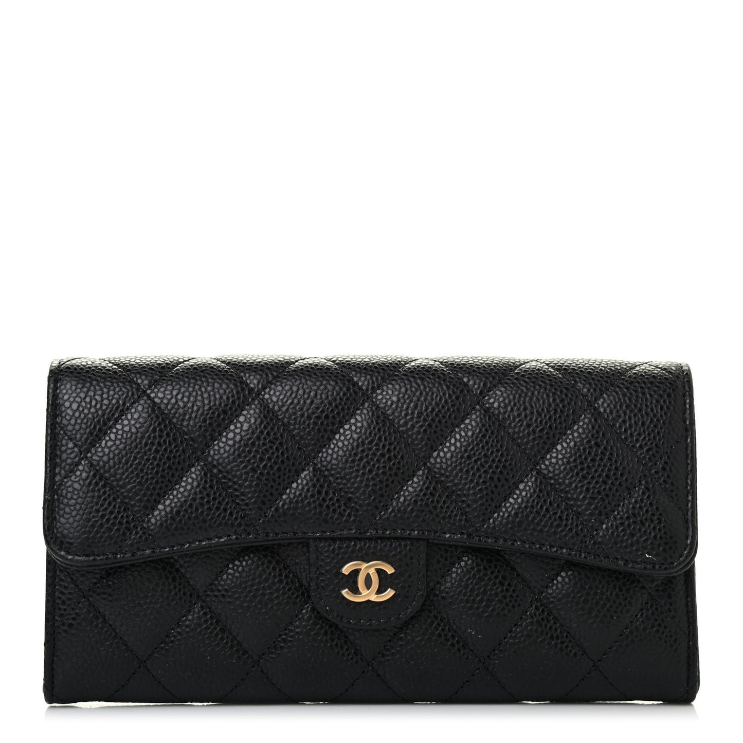 Caviar Quilted Large Gusset Flap Wallet Black