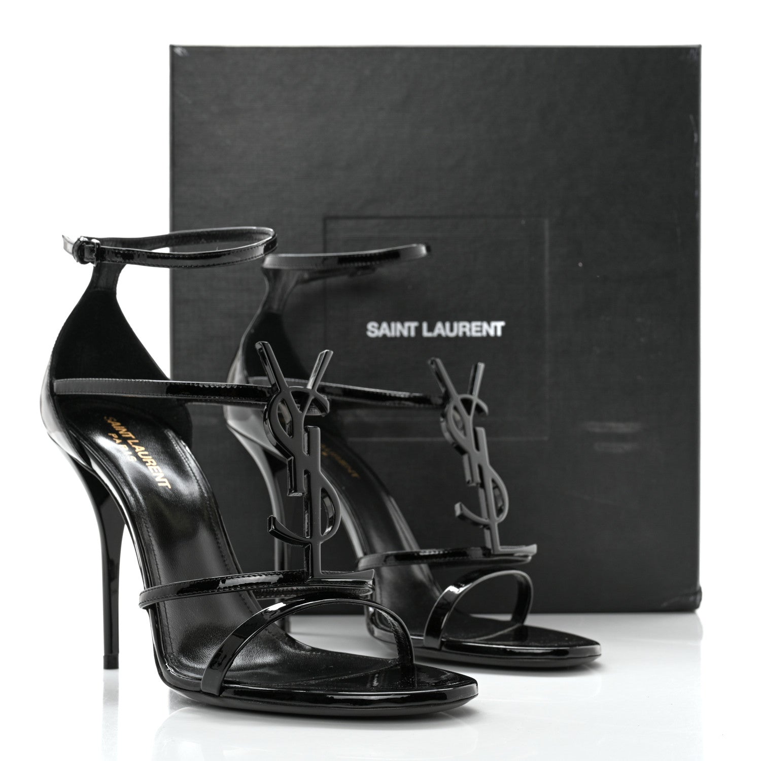 Saint Laurent Patent Cassandra 100 Ankle Strap Sandals 40 Black 11 of 11