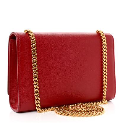 Saint Laurent Grain De Poudre Small Monogram Kate Satchel Red 3 of 10