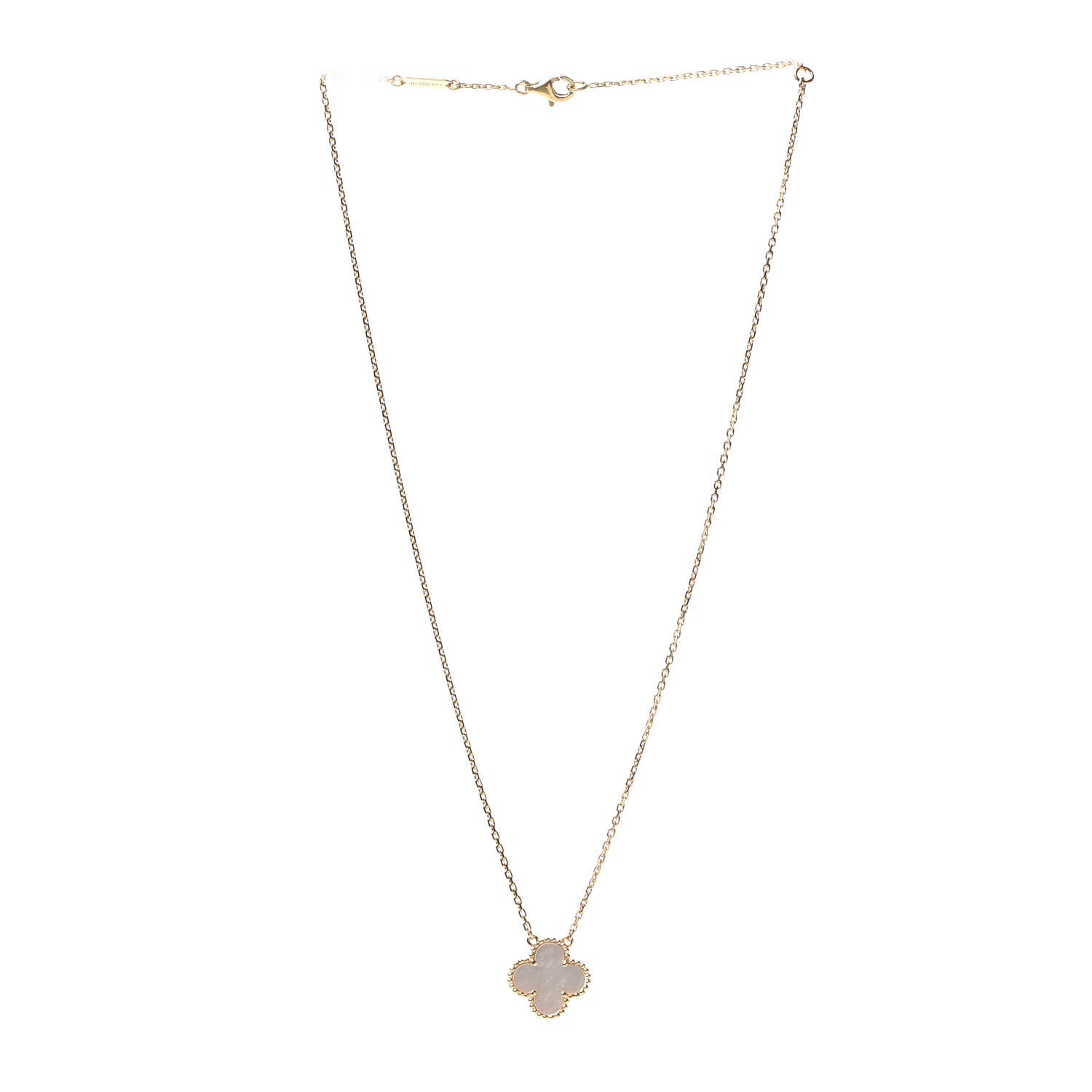 Van Cleef & Arpels 18K Yellow Gold Mother of Pearl Vintage Alhambra Pendant Necklace 3 of 6