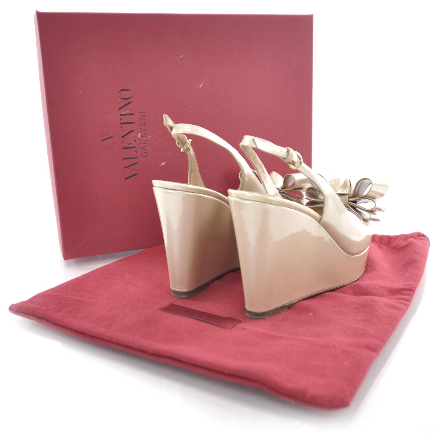 Valentino Garavani Patent Versailles Slingback Wedges 38 Nude Pearl 3 of 6