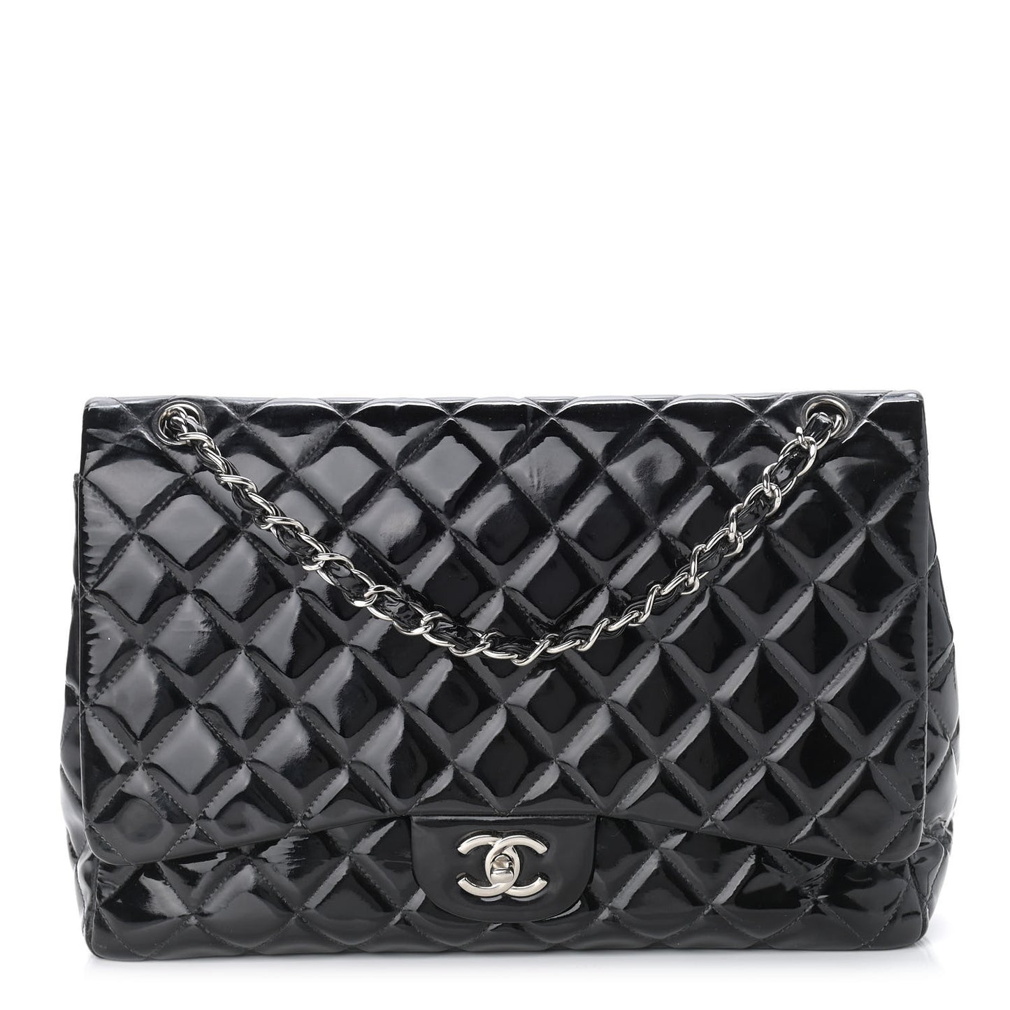 Patent Quilted Maxi Single Flap Black