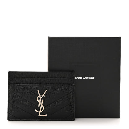 Saint Laurent Grain De Poudre Matelasse Chevron Monogram Credit Card Case Black 10 of 10