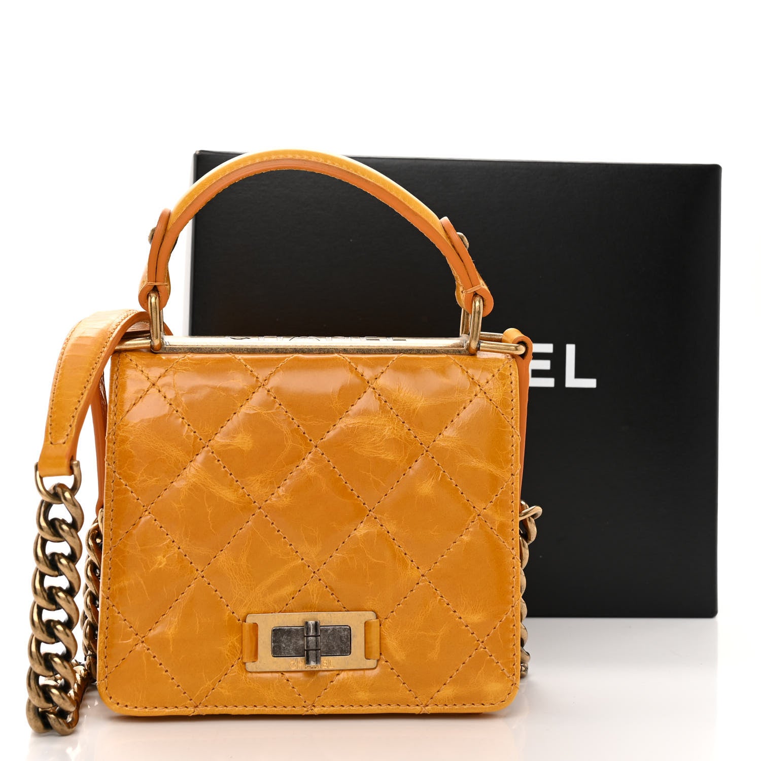 Chanel Glazed Calfskin Quilted Small Rita Top Handle Flap Yellow 11 of 11