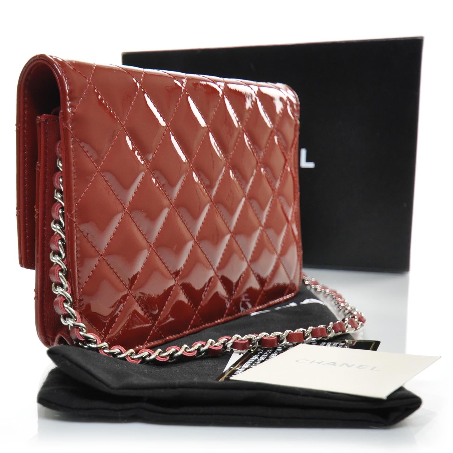 Chanel Patent Quilted Brilliant Wallet On Chain WOC Red 2 of 10