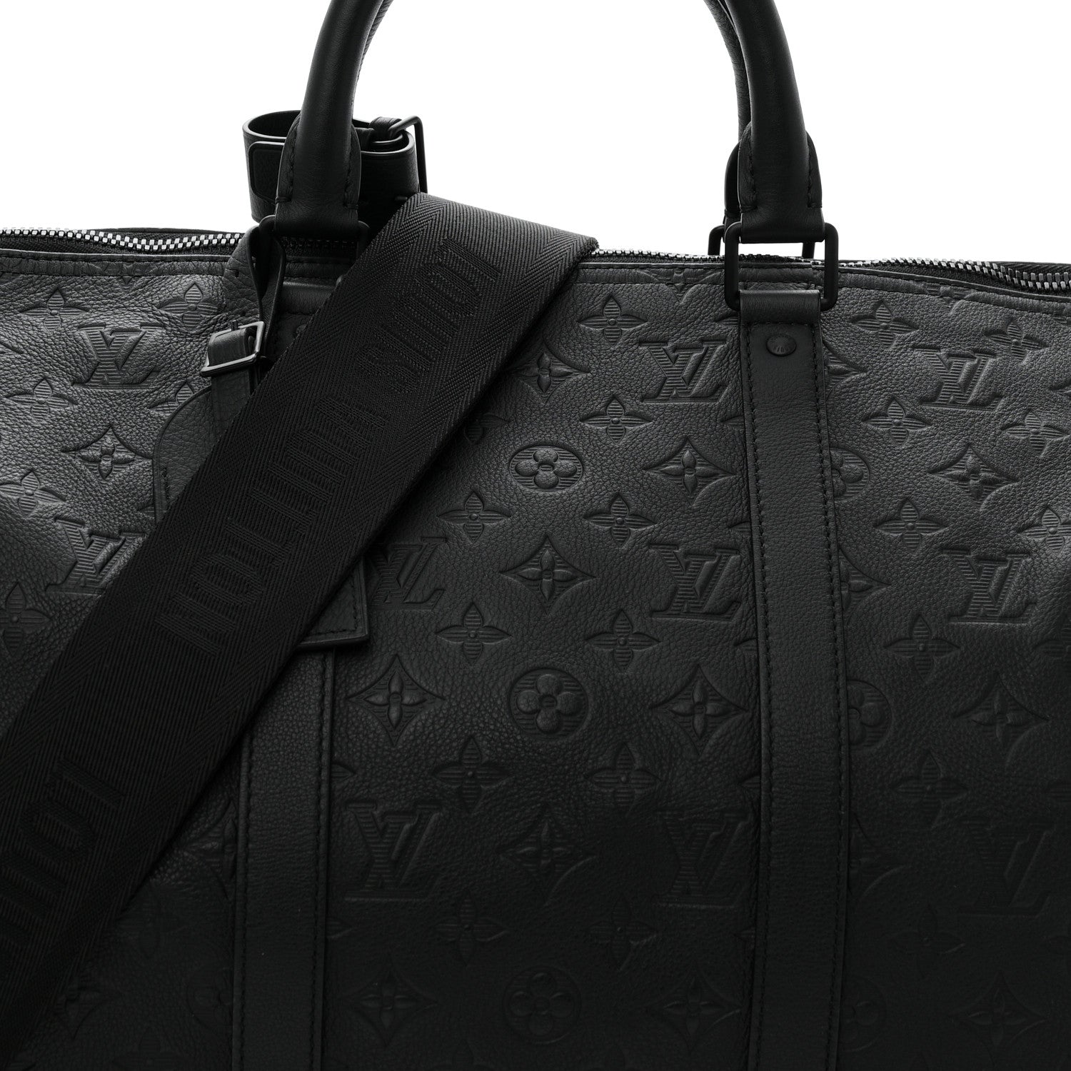 Louis Vuitton Calfskin Shadow Monogram Keepall Bandouliere 50 Black 6 of 8