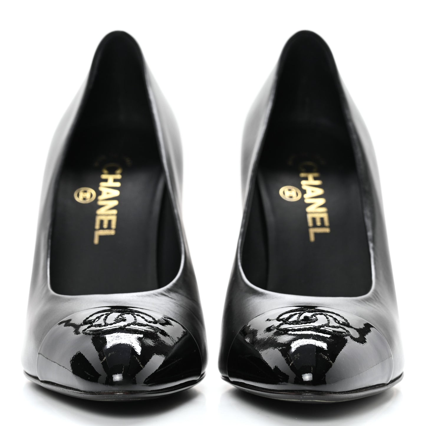 Lambskin Patent Metal Cap Toe CC Pumps 37.5 Black Gold