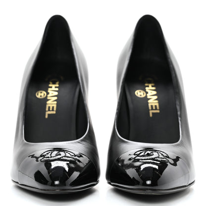 Chanel Lambskin Patent Metal Cap Toe CC Pumps 37.5 Black Gold 2 of 11