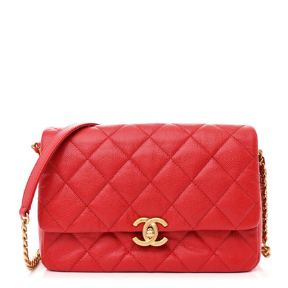 Chanel Shiny Caviar Quilted Large Chain Melody Flap Red 1 of 11