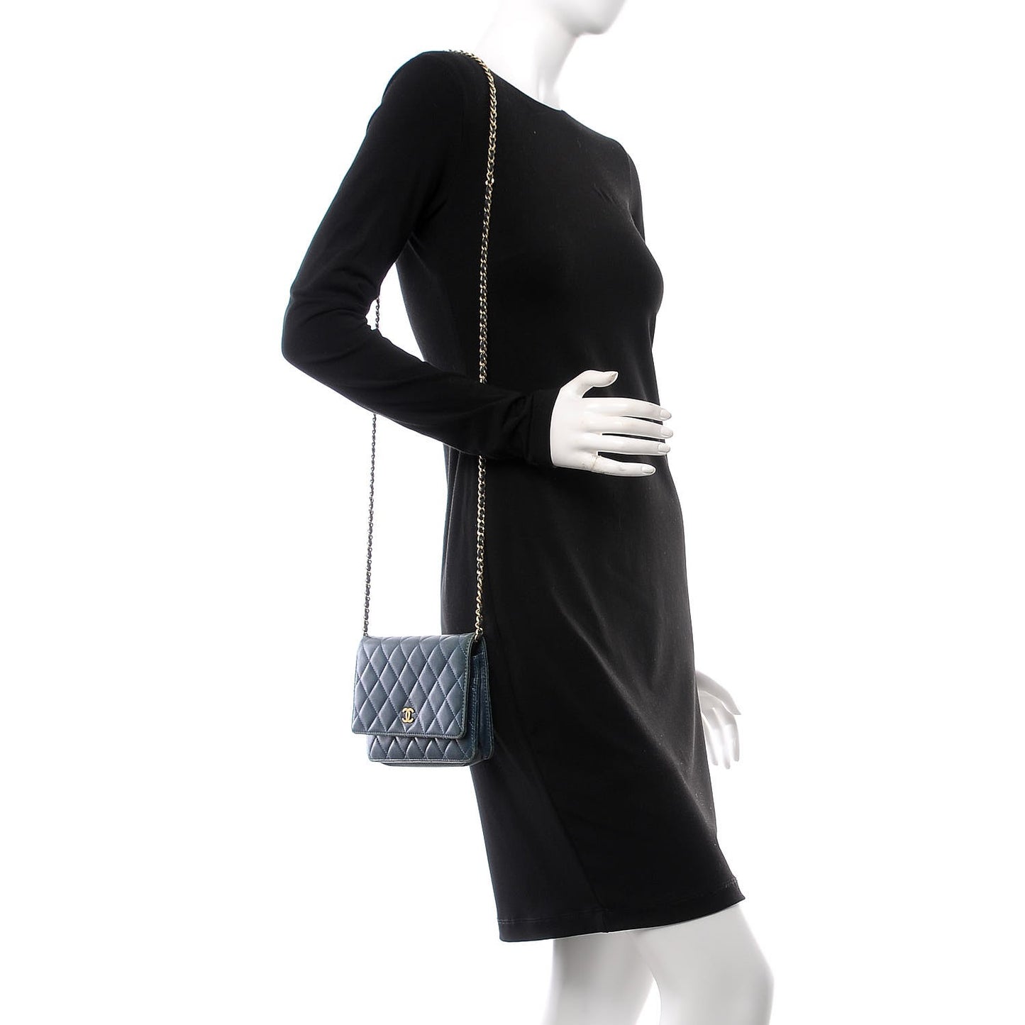 Lambskin Quilted Wallet On Chain WOC Blue