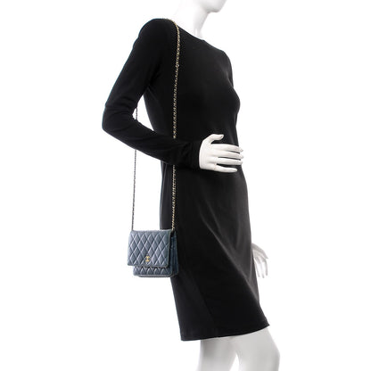 Chanel Lambskin Quilted Wallet On Chain WOC Blue 2 of 15