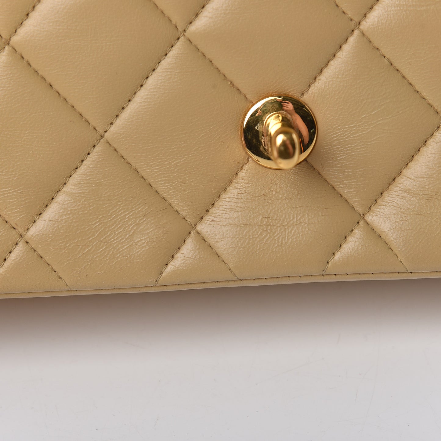 Lambskin Quilted Small Single Flap Beige