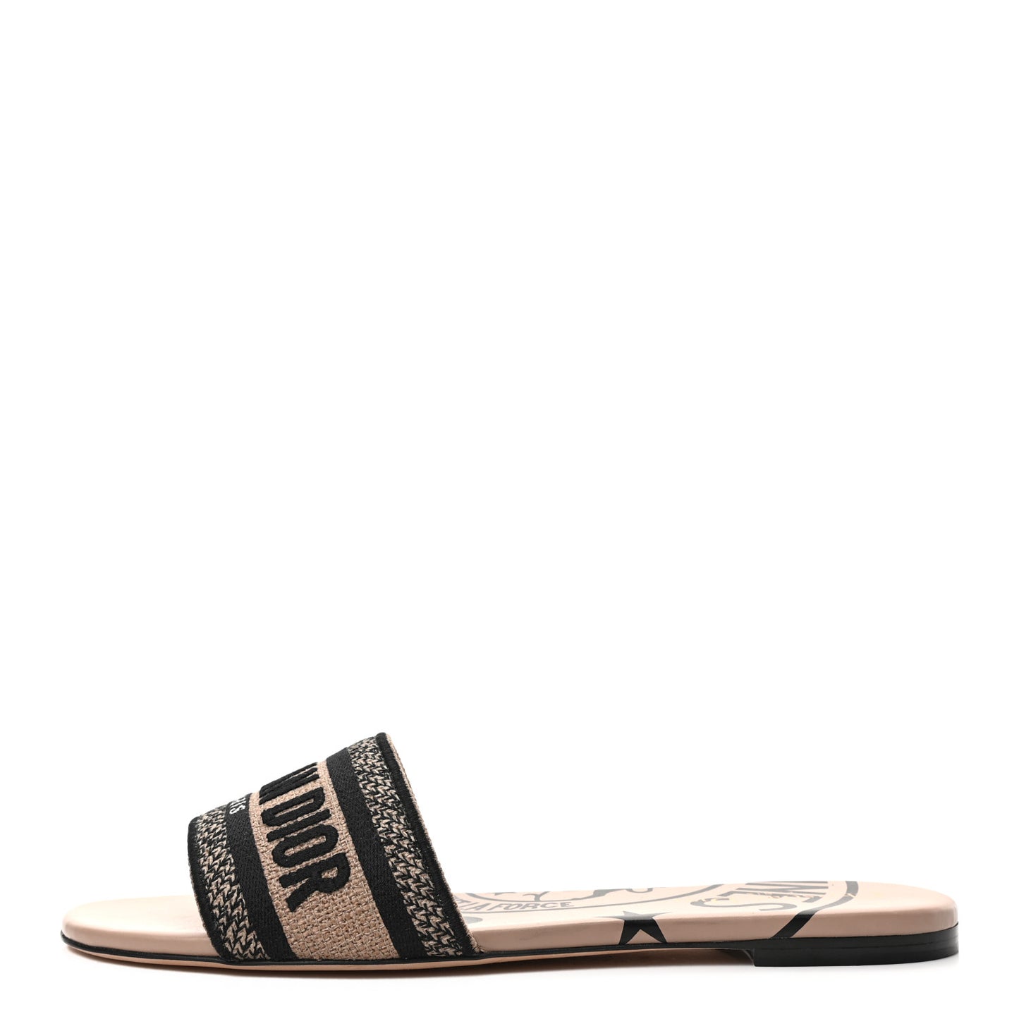 Canvas Union Embroidered Dway Flat Slide Sandals 40.5 Fard Black