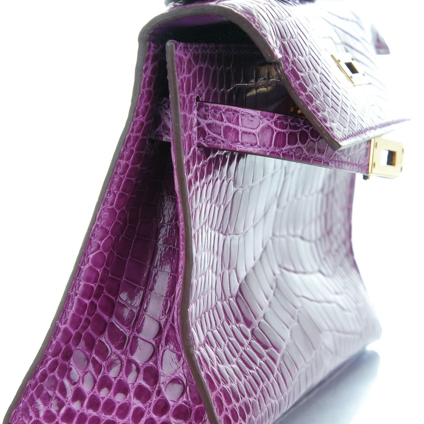 Shiny Alligator Kelly Pochette Violet
