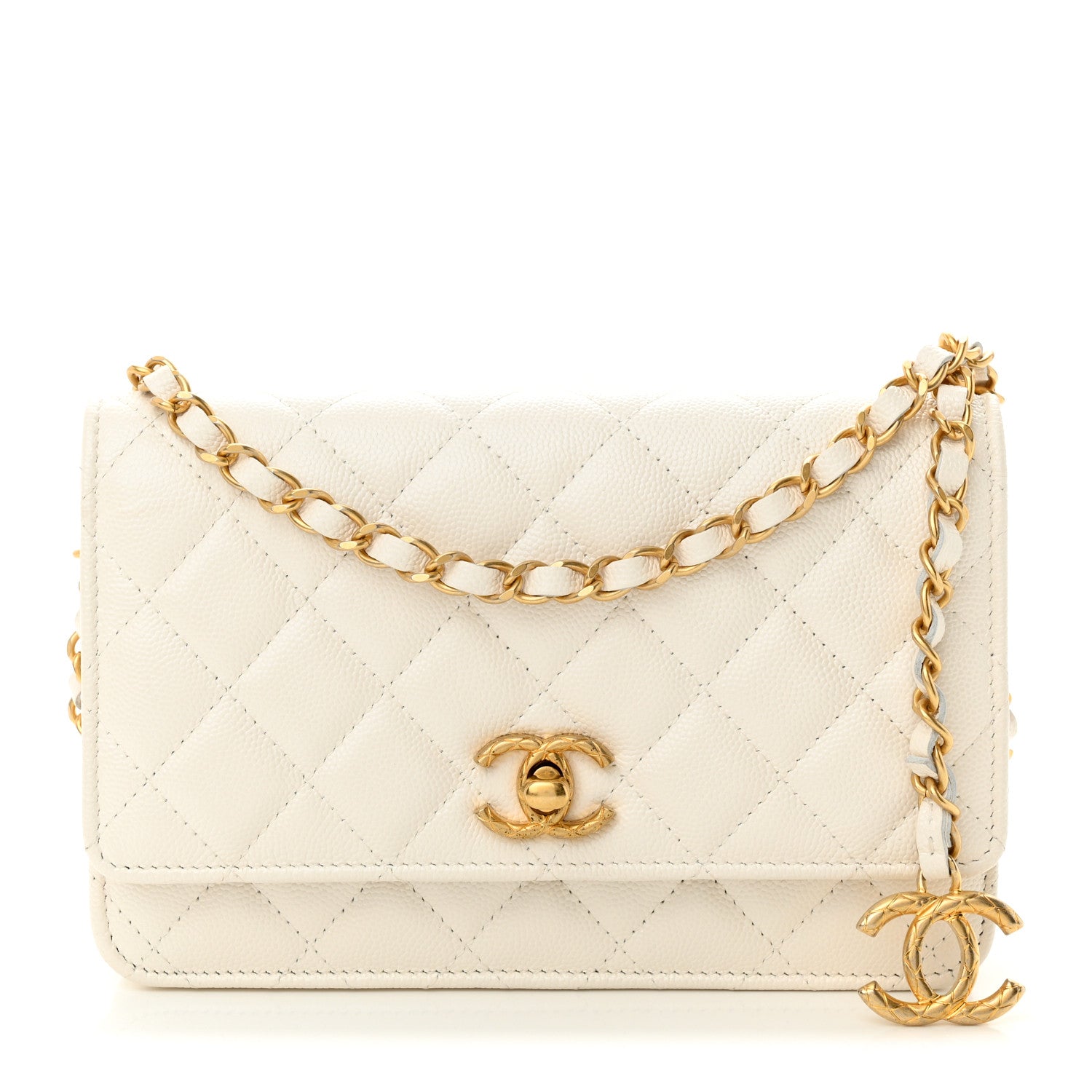 Chanel Pearly Caviar Quilted Fit For You Wallet On Chain WOC White 1 of 12