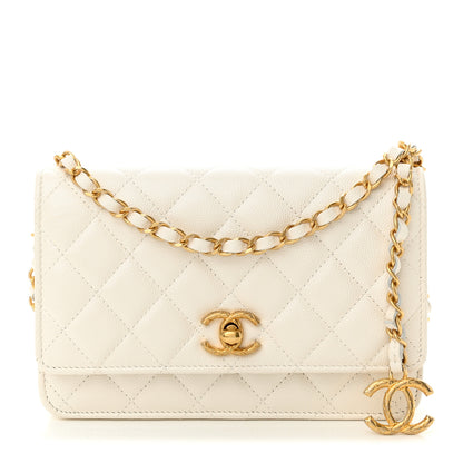 Chanel Pearly Caviar Quilted Fit For You Wallet On Chain WOC White 1 of 12