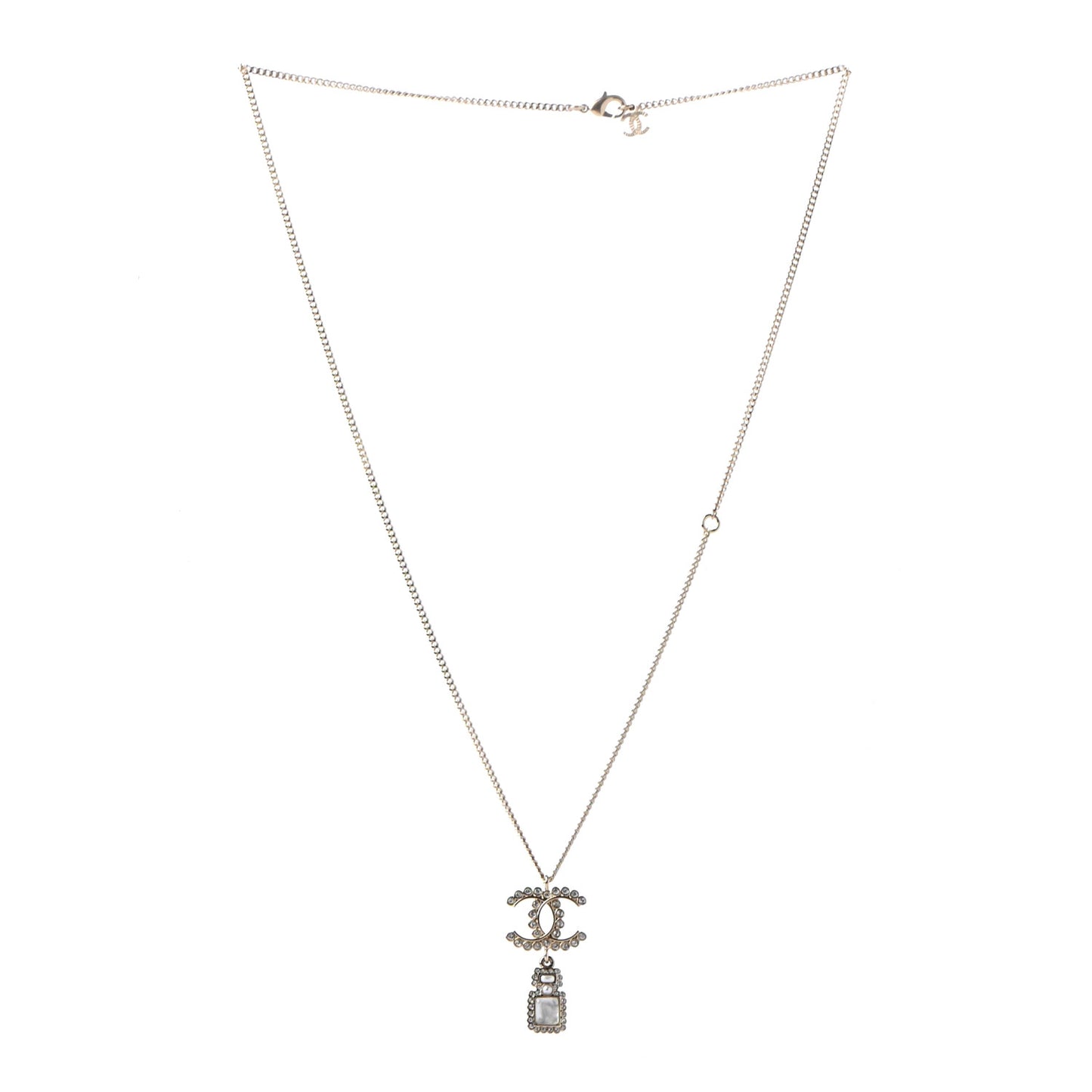 Crystal Pearl CC Necklace Pearly White Gold