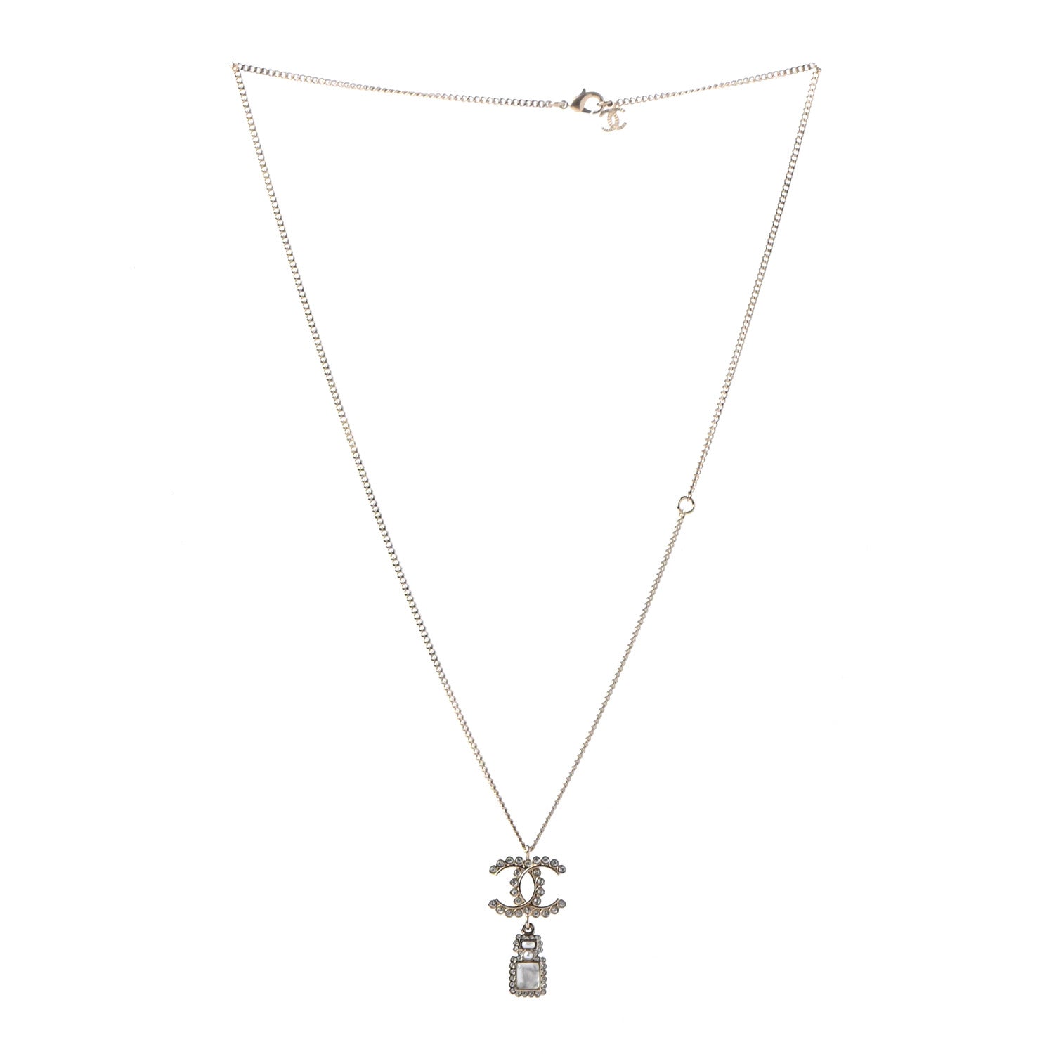 Chanel Crystal Pearl CC Necklace Pearly White Gold 3 of 5