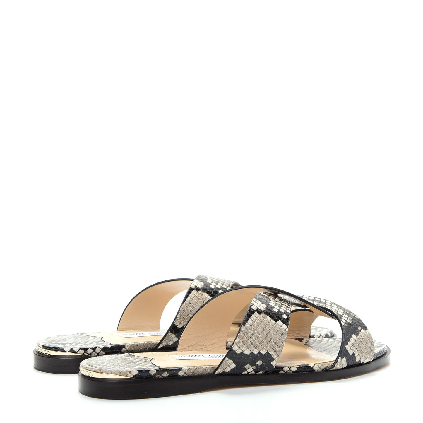 Calfskin Snake Print Atia Flat Sandals 38.5 Natural