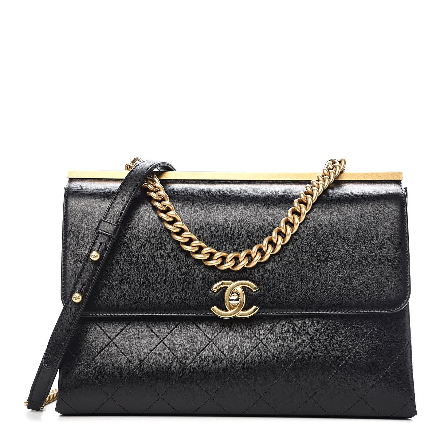 Goatskin Stitched Flap Black