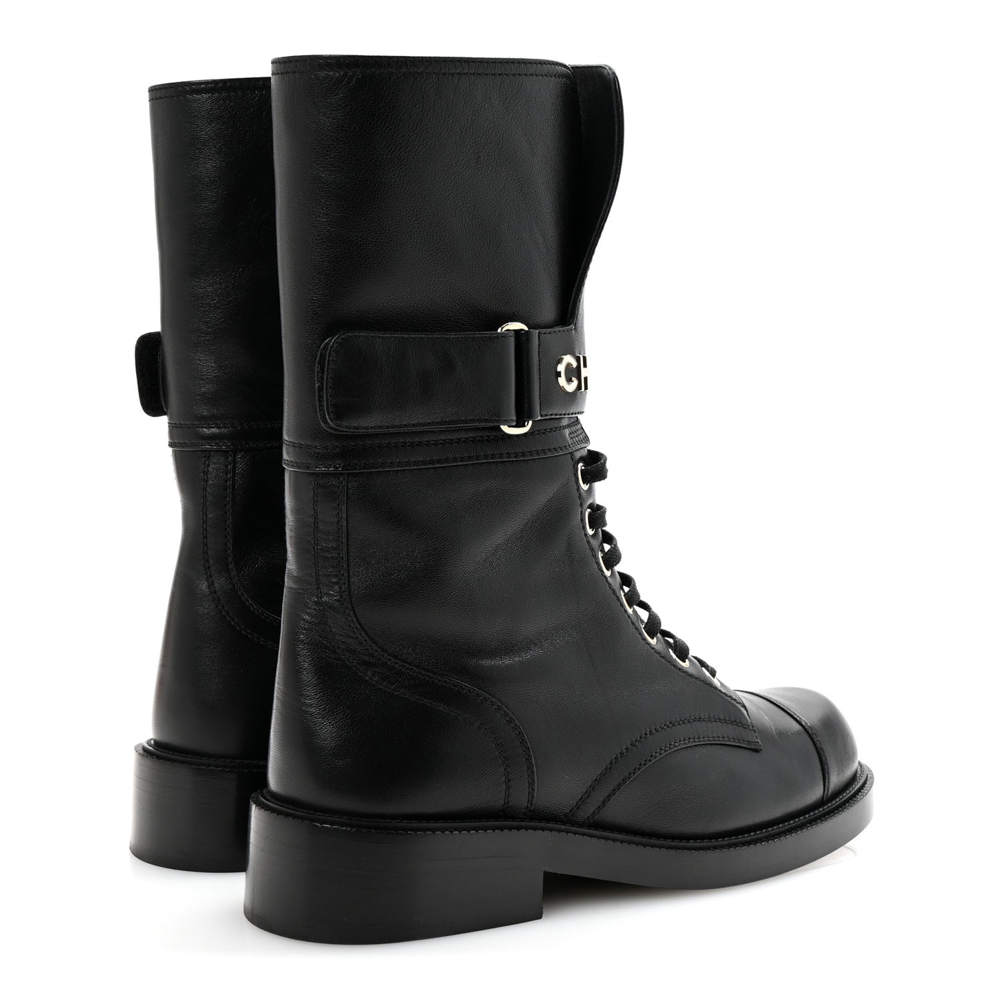Lambskin Calfskin Lace Up Combat Boots 39 Black