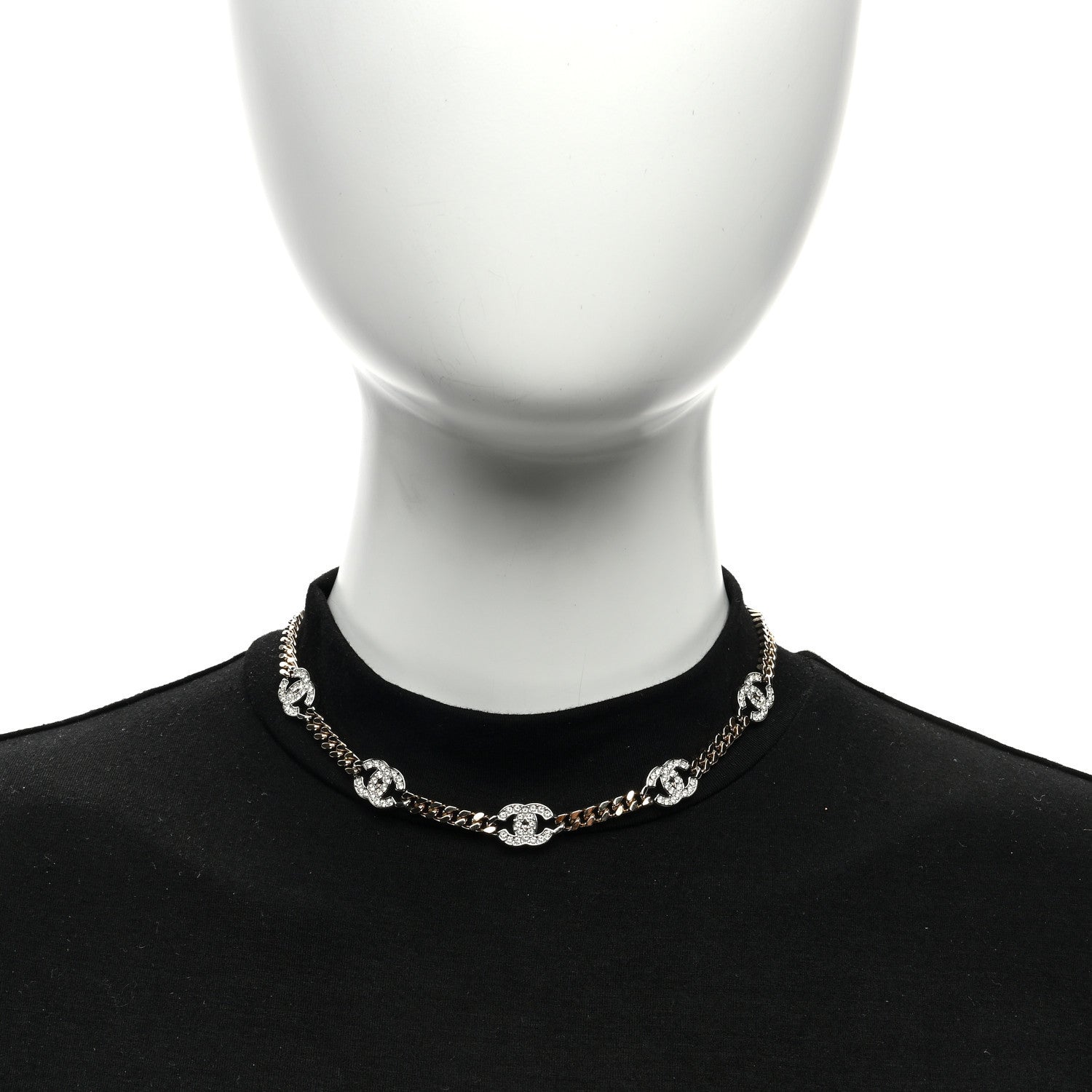 Chanel Crystal Chain CC Link Choker Gold Silver 2 of 4