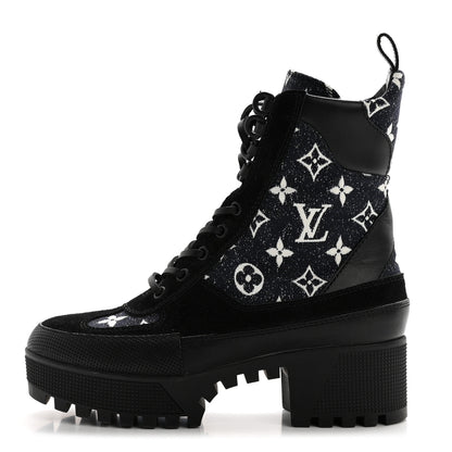 Louis Vuitton Calfskin Monogram Denim Laureate Platform Desert Boots 37 Grey 1 of 10