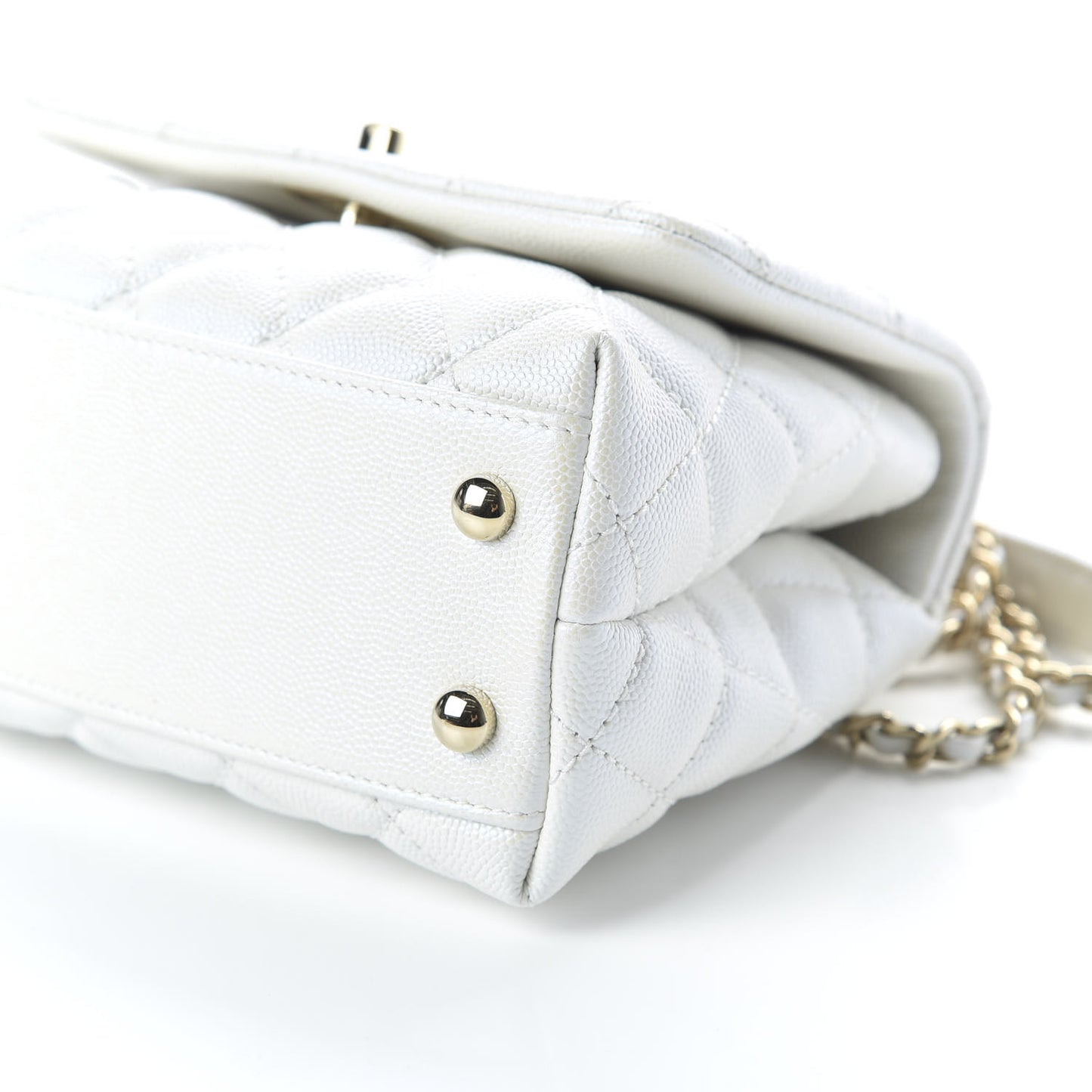 Iridescent Caviar Quilted Extra Mini Coco Handle Flap Ivory