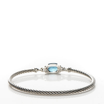 David Yurman Sterling Silver Diamond Blue Topaz 3mm Petite Wheaton Bracelet 3 of 7