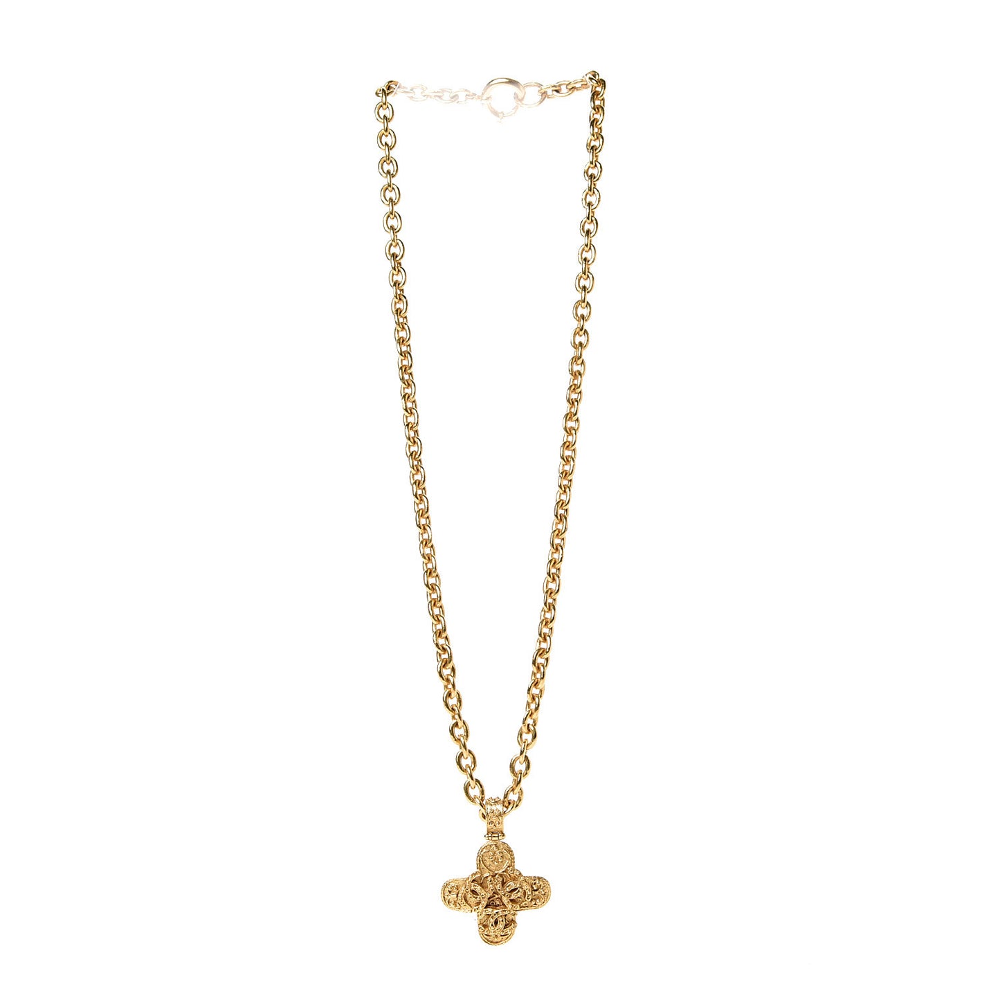 Long CC Cross Pendant Necklace Gold