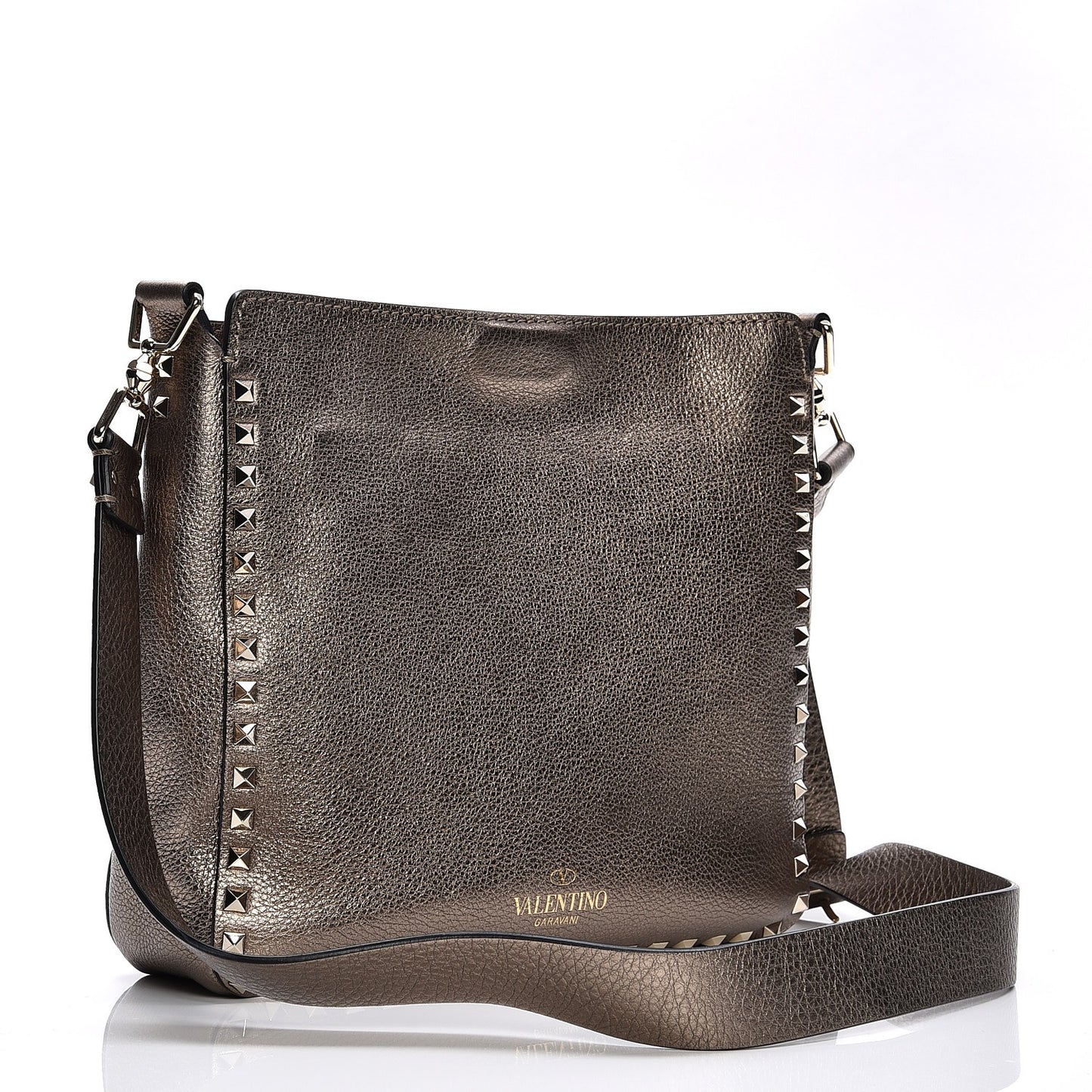 Metallic Pebbled Calfskin Large Rockstud Flip-Lock Messenger Bag Sasso