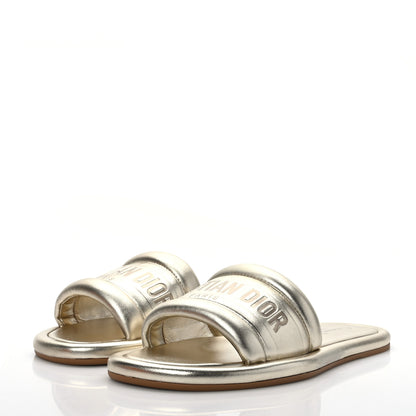 Christian Dior Metallic Lambskin Embossed Every-D Flat Slide Sandals 36 Pale Gold 3 of 9
