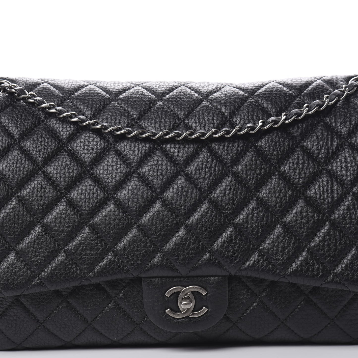 Calfskin Quilted XXL Travel Flap Bag Black