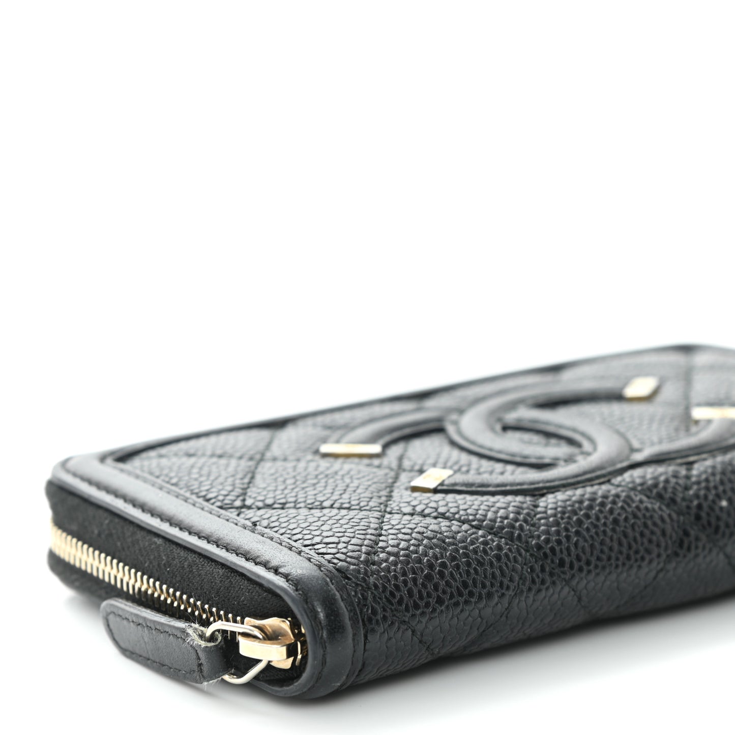 Caviar Quilted Medium Filigree Zip Around Wallet Black
