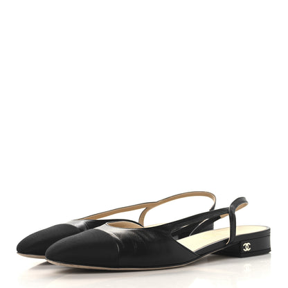 Chanel Goatskin Grosgrain Cap Toe CC Slingback Flats 39 Black 4 of 10